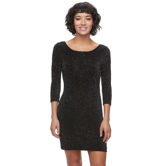 Three Pink Hearts Glitter Bodycon Dress 